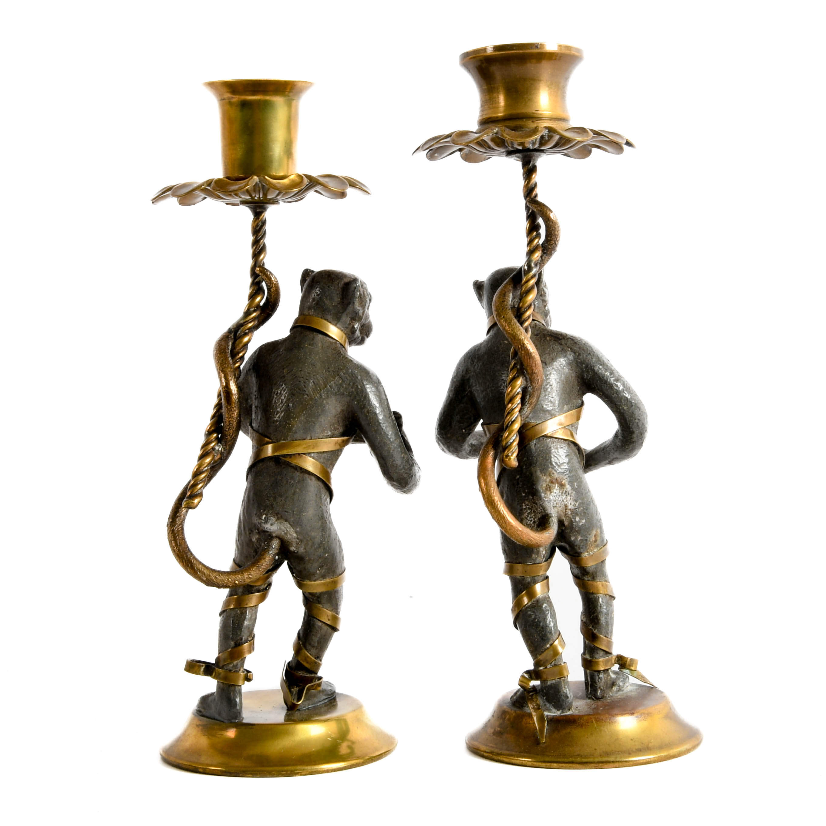 Pair of Figural Metal Monkey Candle Holders-3