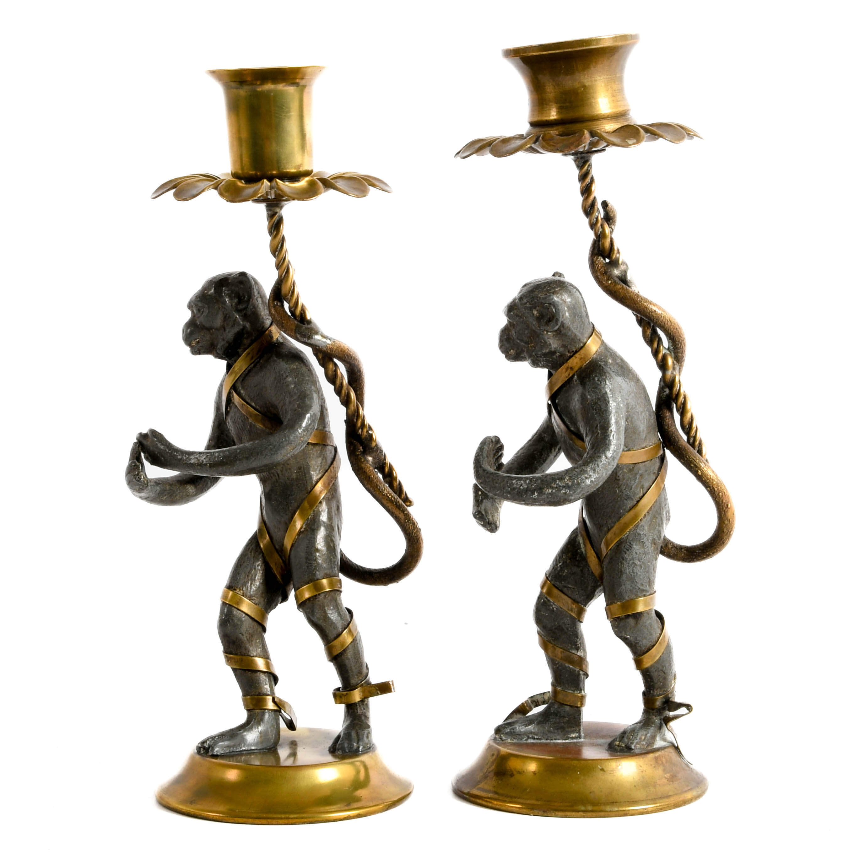 Pair of Figural Metal Monkey Candle Holders-2