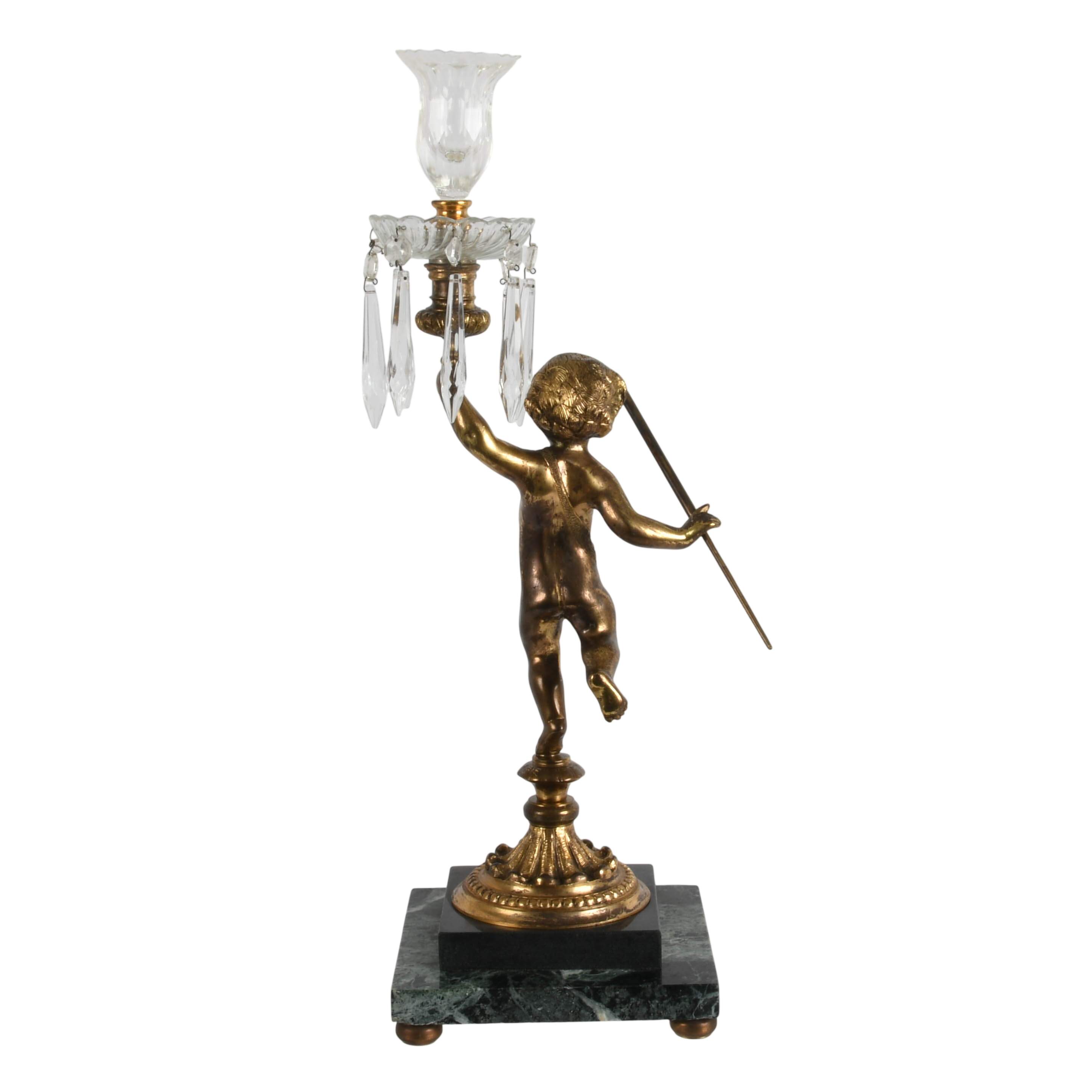Gilt Bronze Cherub Candelabra with Crystal Prims-6