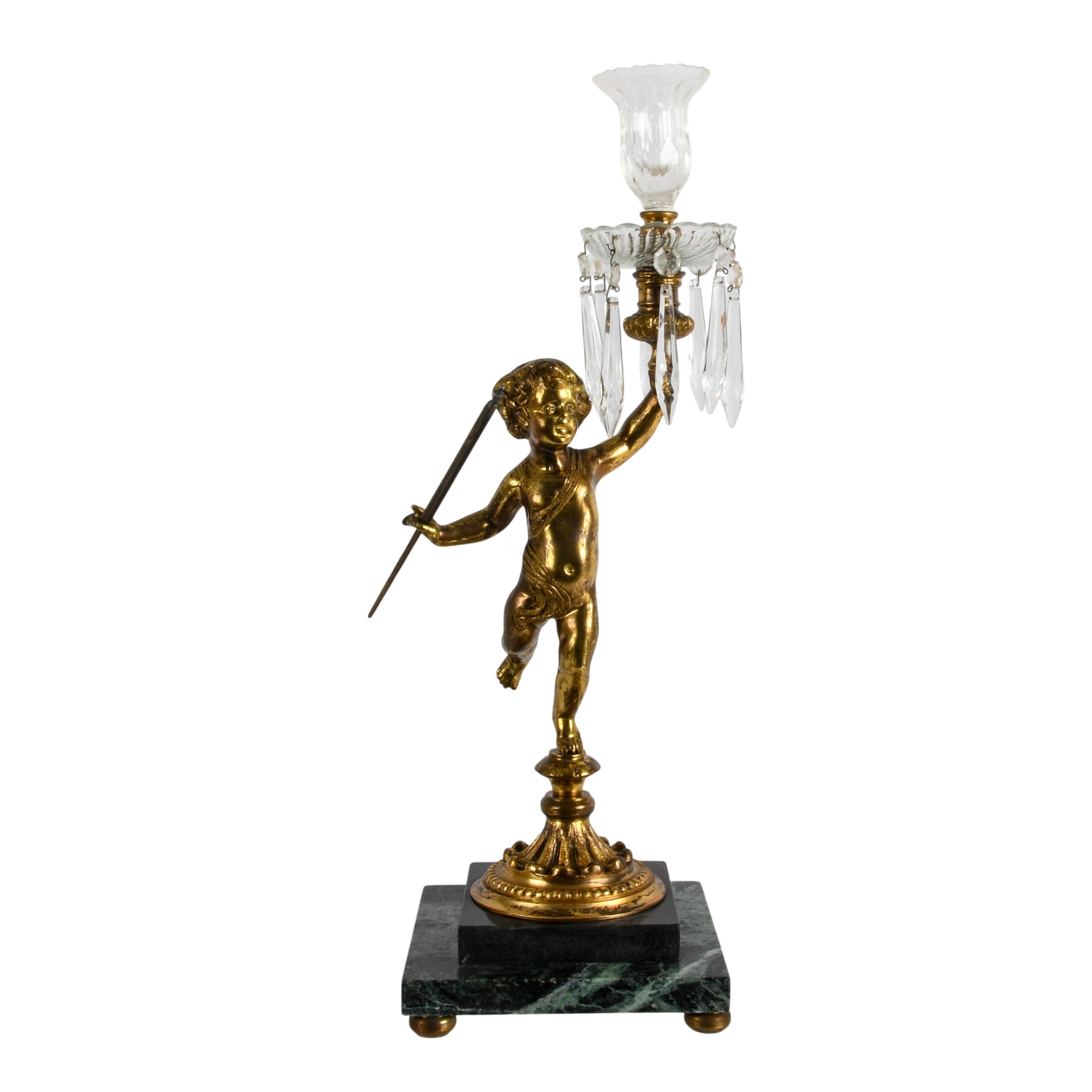 Gilt Bronze Cherub Candelabra with Crystal Prims-1