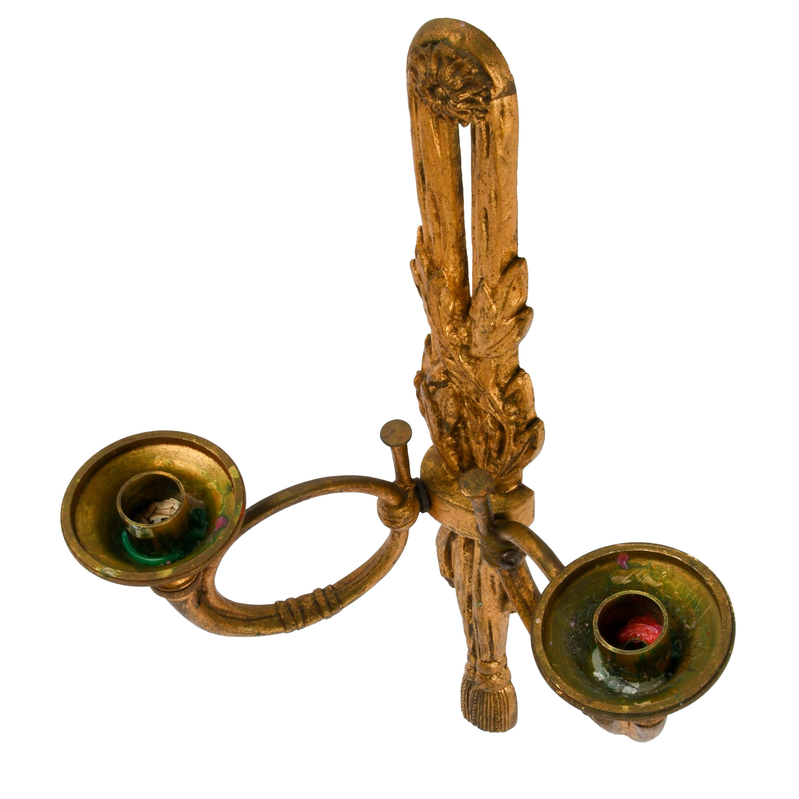 Mid-Century Gilt Bronze Neoclassical Hanging Tassel Sconce Candelabra-3