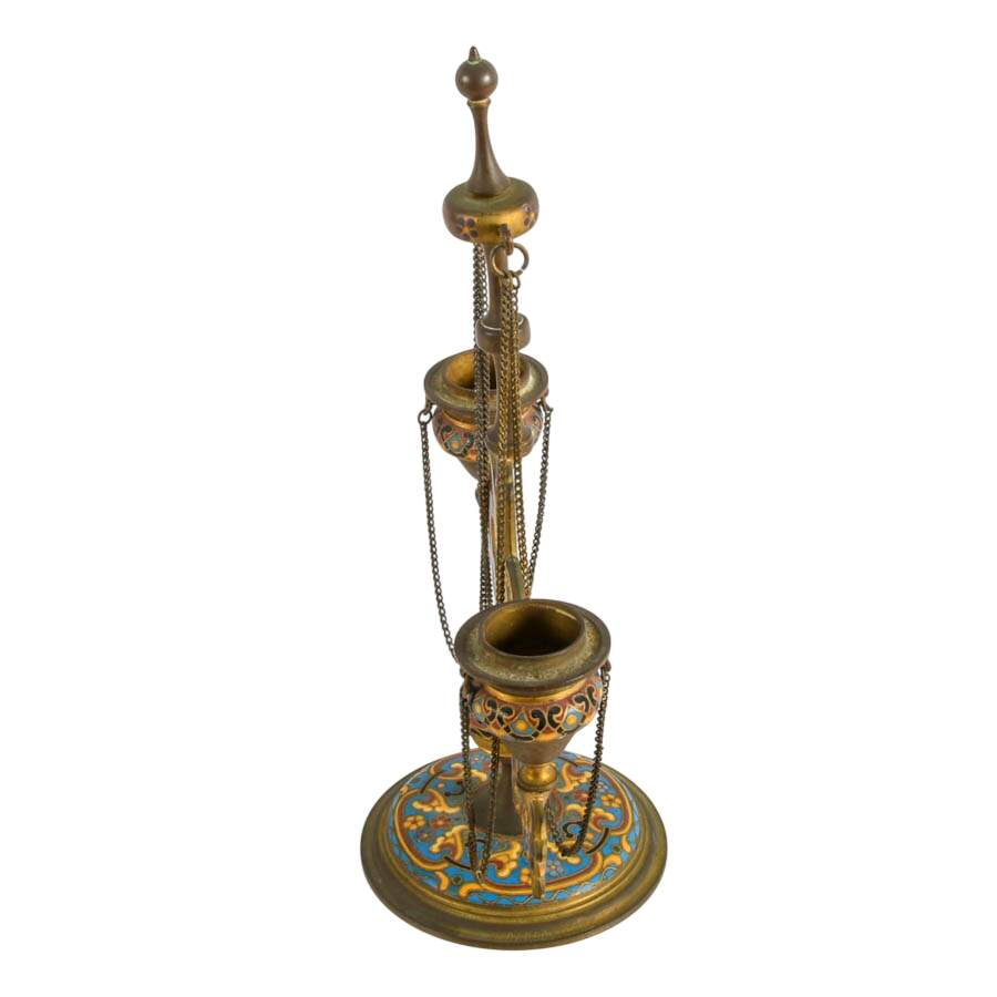 Antique Champleve Enamel Double Arm Butterfly Doré Candelabra-7