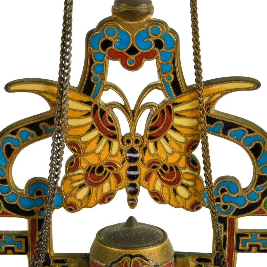 Antique Champleve Enamel Double Arm Butterfly Doré Candelabra-3