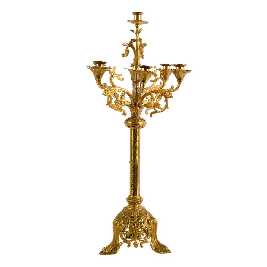 Antique Romanesque Style Brass 7-Light Altar Candelabra-8
