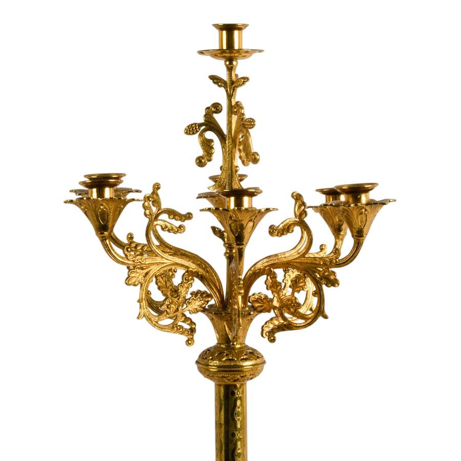 Antique Romanesque Style Brass 7-Light Altar Candelabra-3