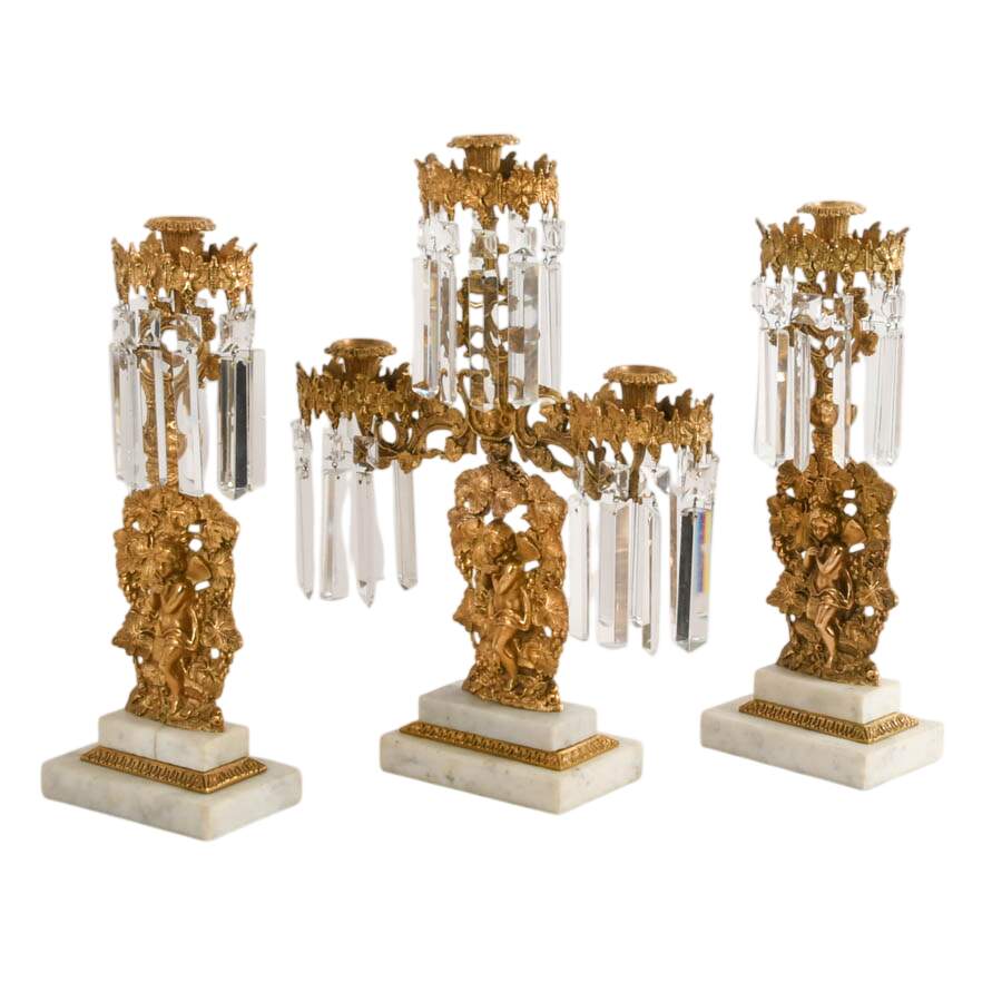 Three-Piece Antique Girandole Candelabra Set-4