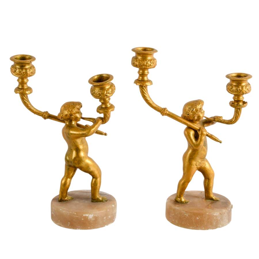 Pair of Louis XVI Revival-Style Putti Two Light Candelabras-6