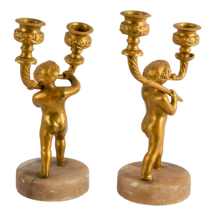 Pair of Louis XVI Revival-Style Putti Two Light Candelabras-5