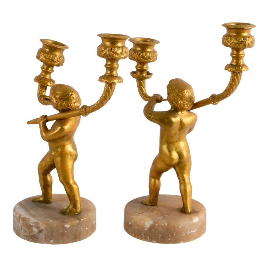 Pair of Louis XVI Revival-Style Putti Two Light Candelabras-4
