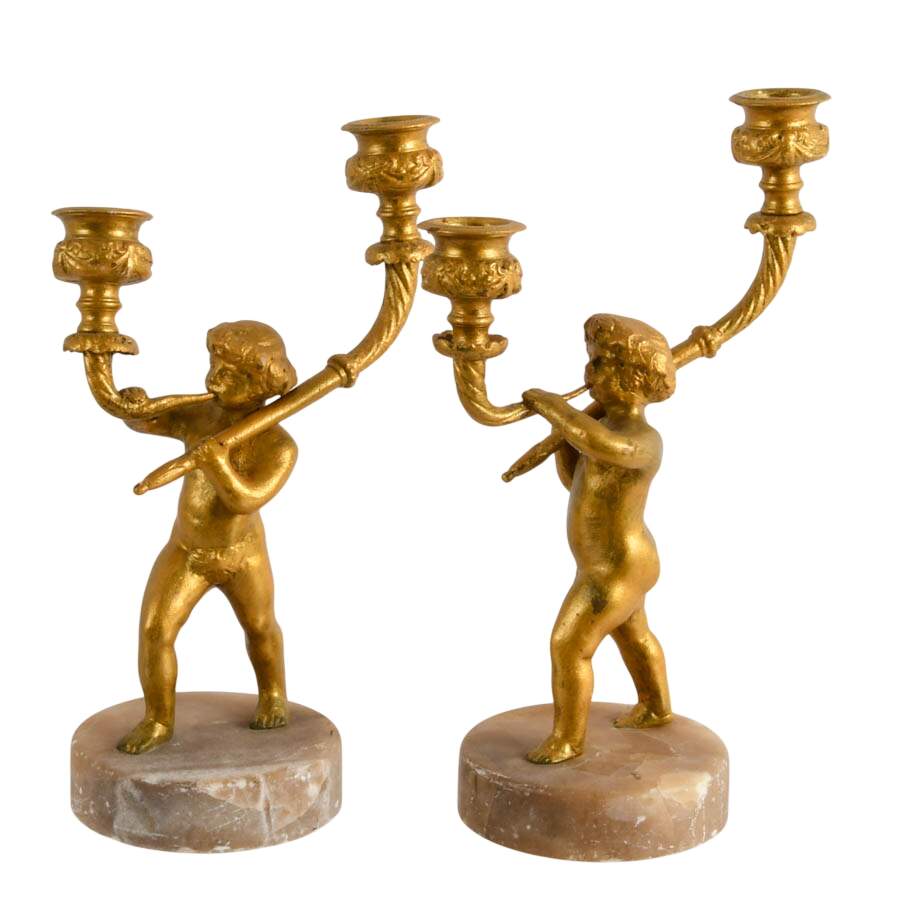 Pair of Louis XVI Revival-Style Putti Two Light Candelabras-3