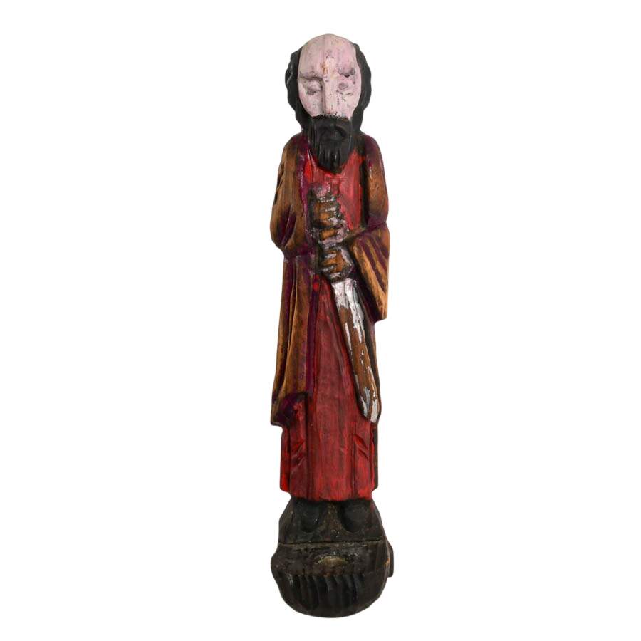 Hand-Carved Wood Figurine Candlestick of Saint Paul-1