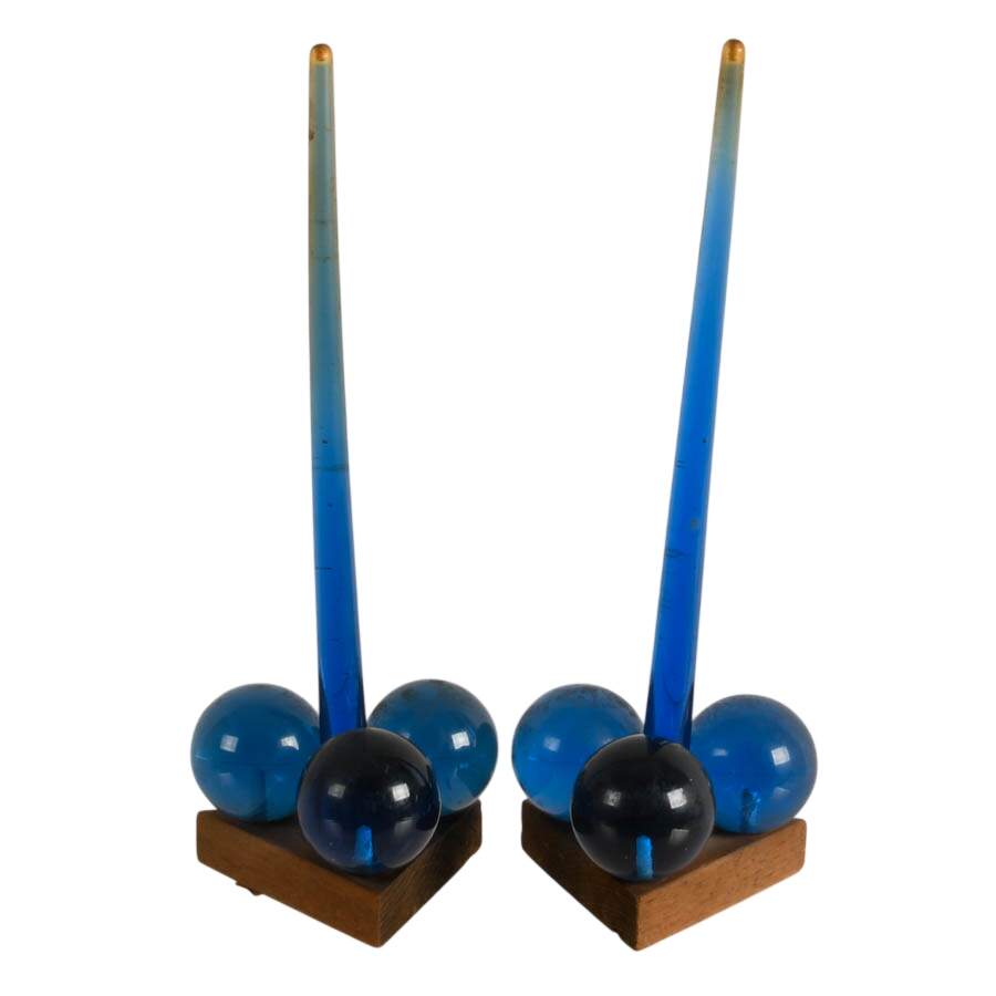 Pair of Mid-Century Cobalt Lucite Faux Candlesticks-2