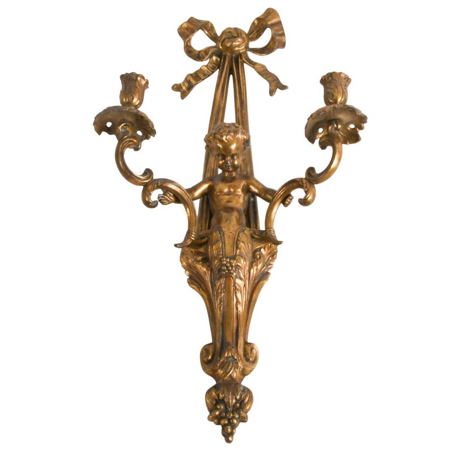 Antique Trio of French Louis XVI-Style Cherub Wall Candleholder-3