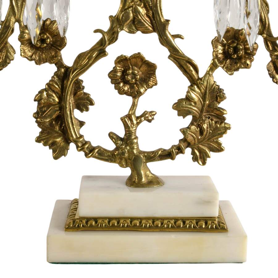 Antique Girandole Candelabra Prism on Marble Base-5
