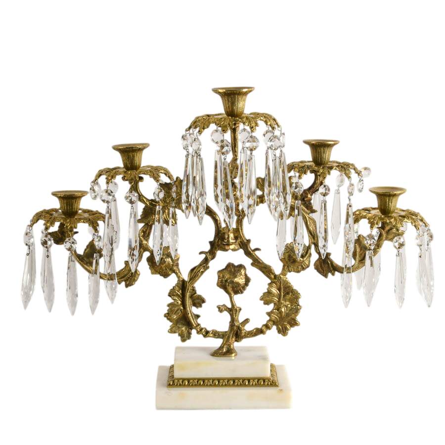 Antique Girandole Candelabra Prism on Marble Base-4