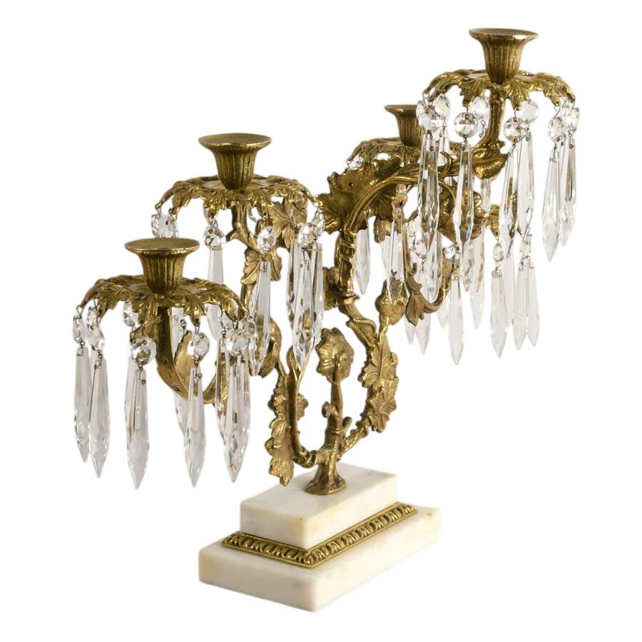 Antique Girandole Candelabra Prism on Marble Base-3