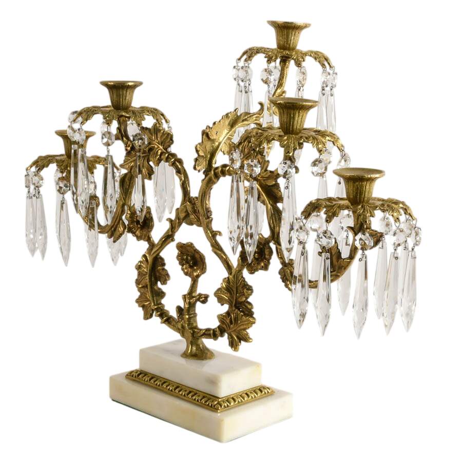 Antique Girandole Candelabra Prism on Marble Base-2