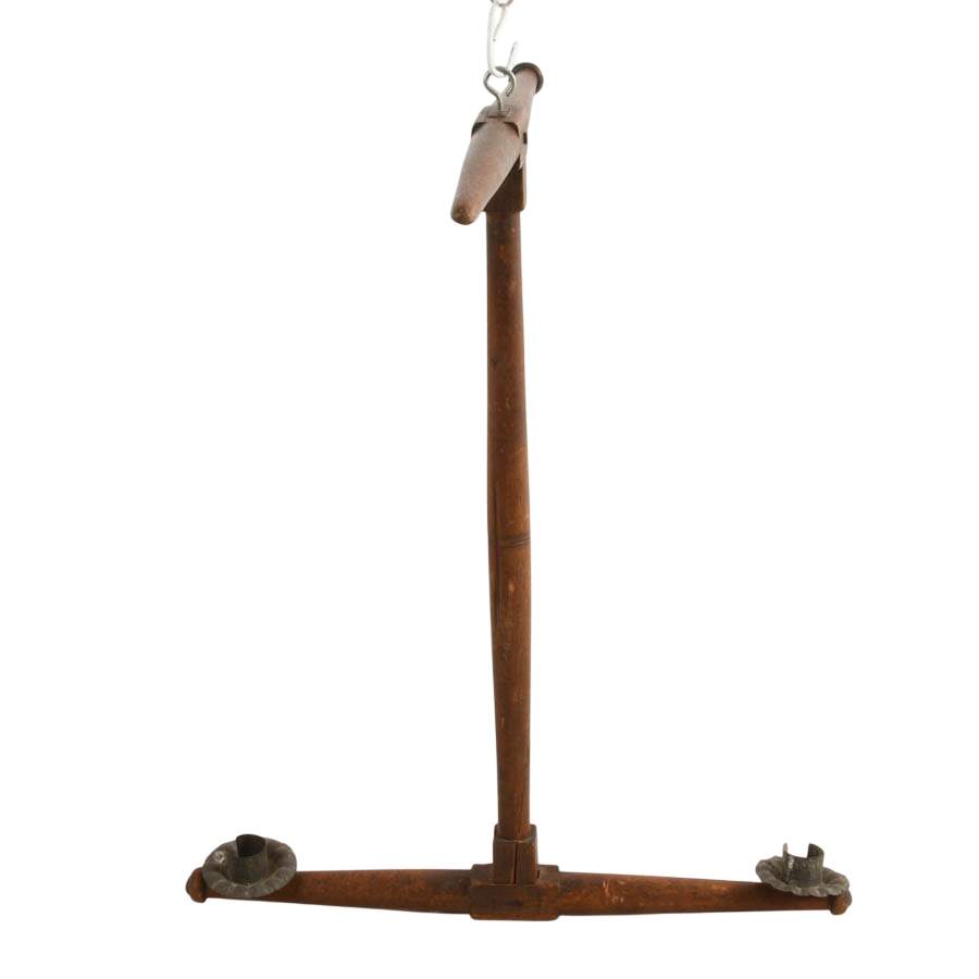 Antique Converted Spinning Wheel Hanging Candlestick-2