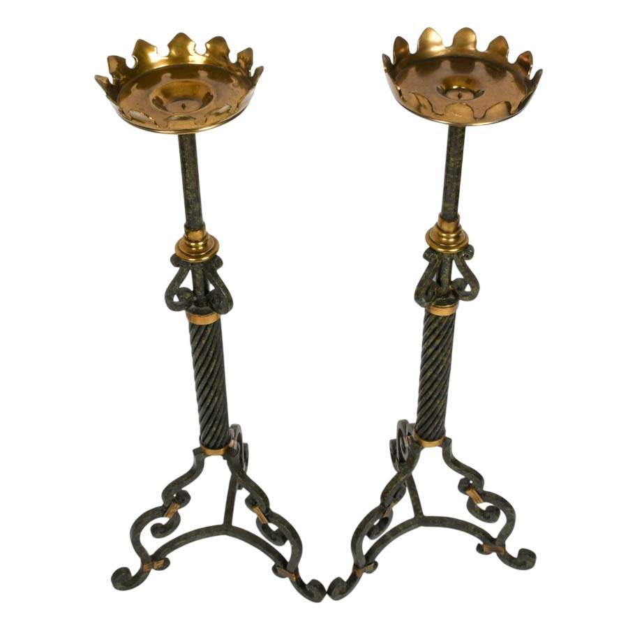 Set of Three Tall Maitland Smith Iron and Brass Candlestands-5