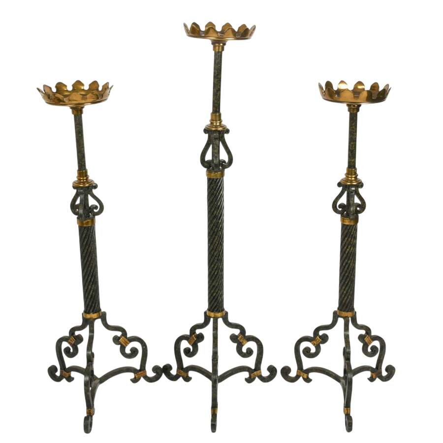 Set of Three Tall Maitland Smith Iron and Brass Candlestands-4