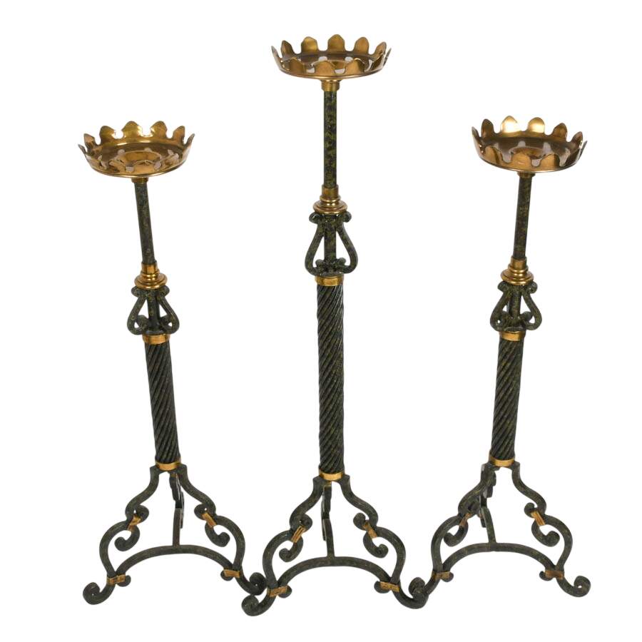Set of Three Tall Maitland Smith Iron and Brass Candlestands-2