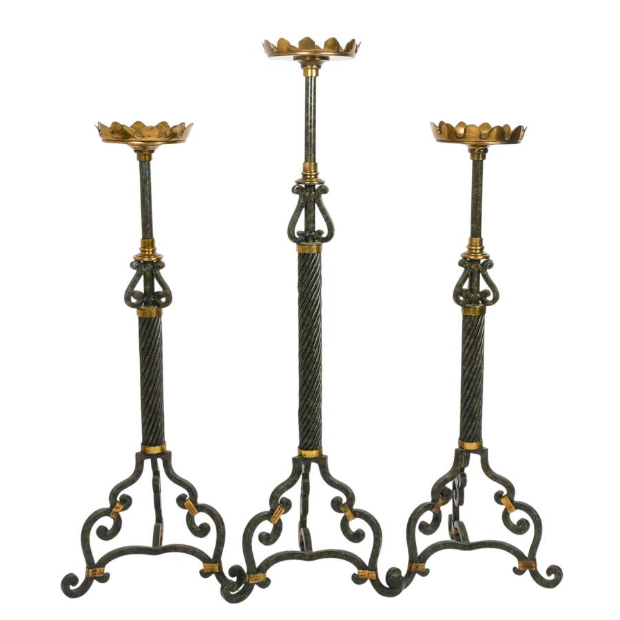 Set of Three Tall Maitland Smith Iron and Brass Candlestands-1