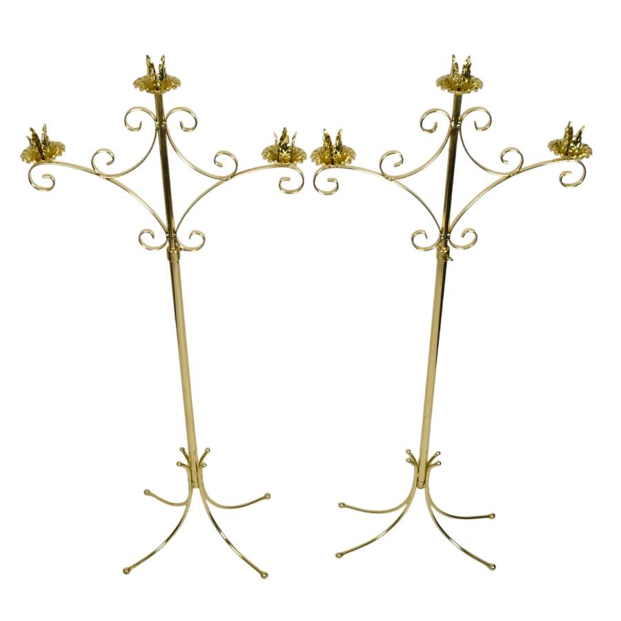 Pair of Ornate Brass 3-Light Candelabras-3