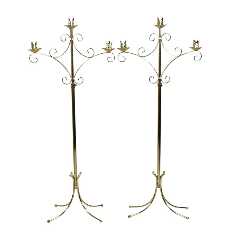 Pair of Ornate Brass 3-Light Candelabras-1