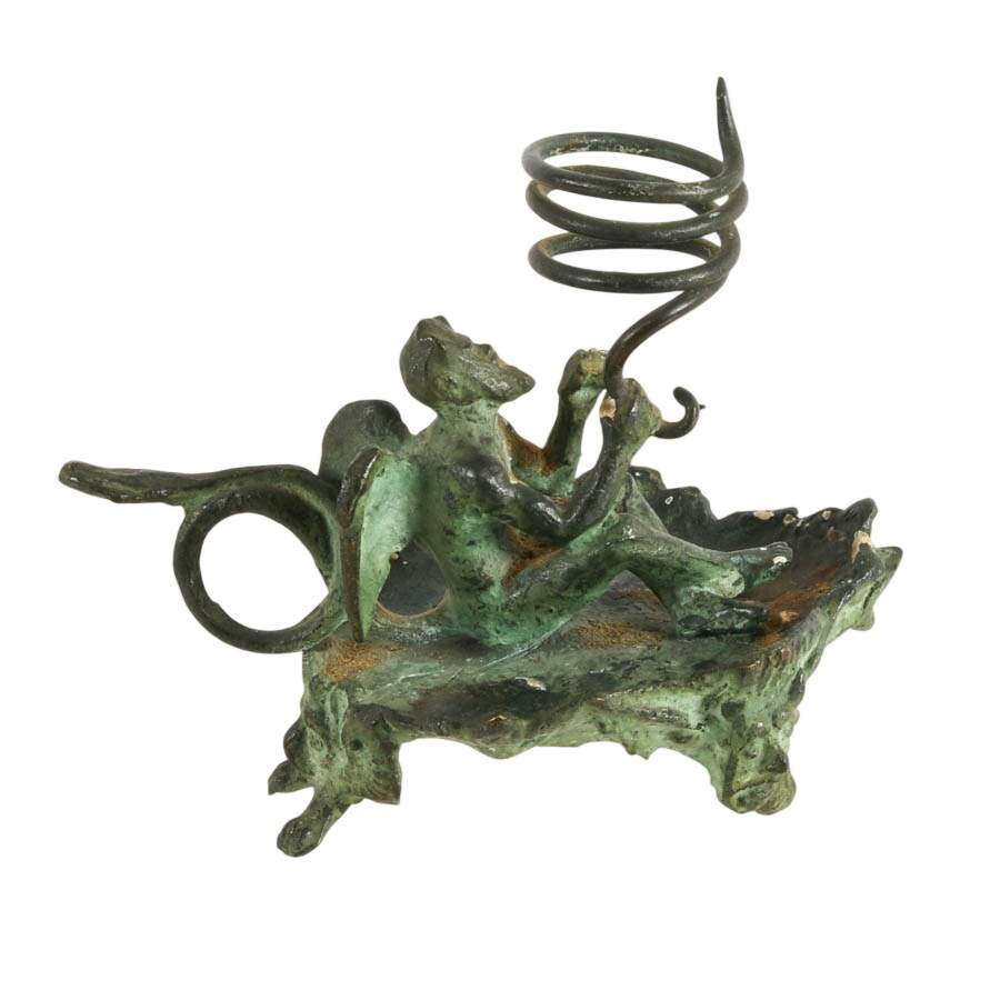 19th-Century Italian Bronze Little Devil Chamberstick Candleholder-4