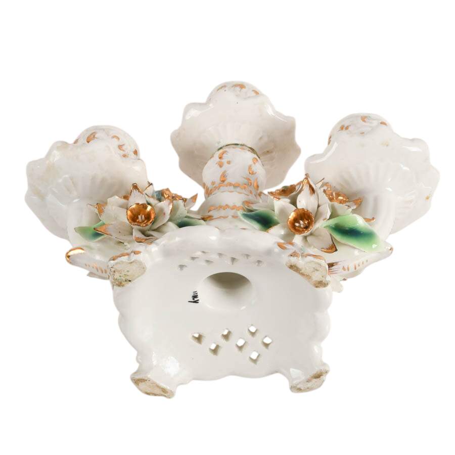 Italian Capodimonte-Style Three Arm Porcelain Candelabra-5