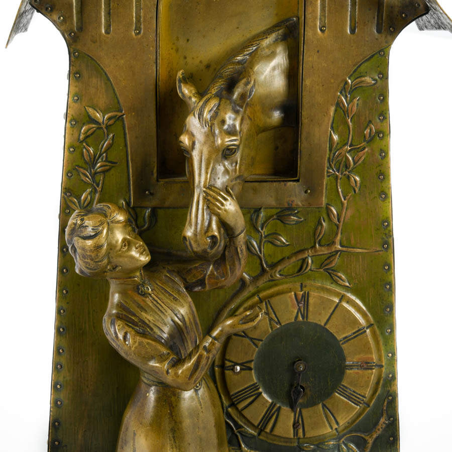 Arts Nouveau Figural Woman and Horse Mantle Clock-2