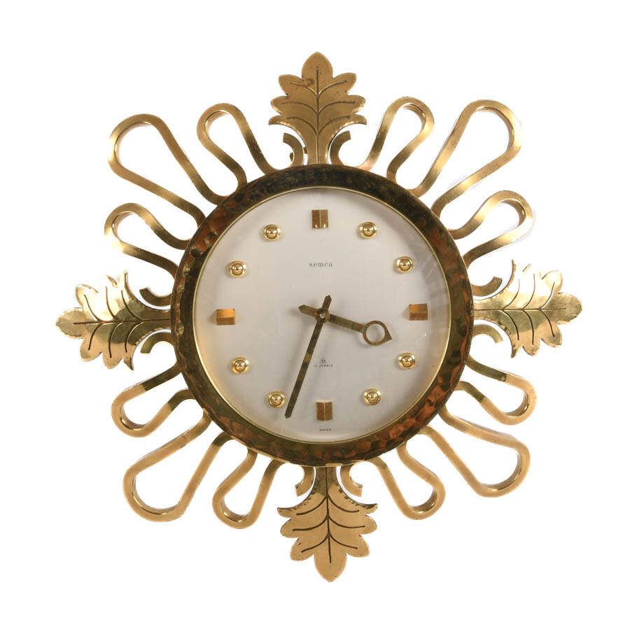 Mid-Century Modern Semca Swiss Brass Wall Clock-1