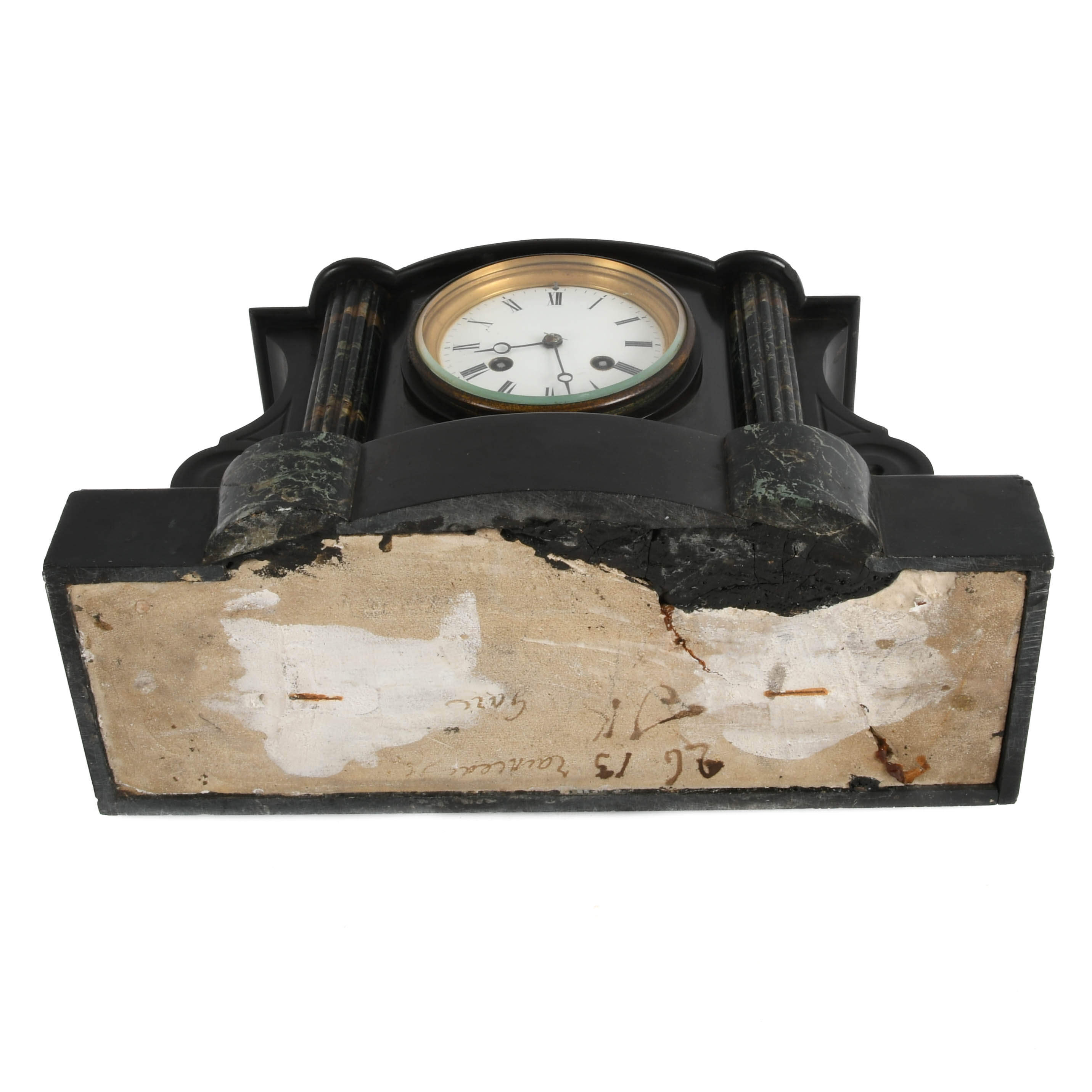 Antique French Slate and Green Marble Mantle Clock-11