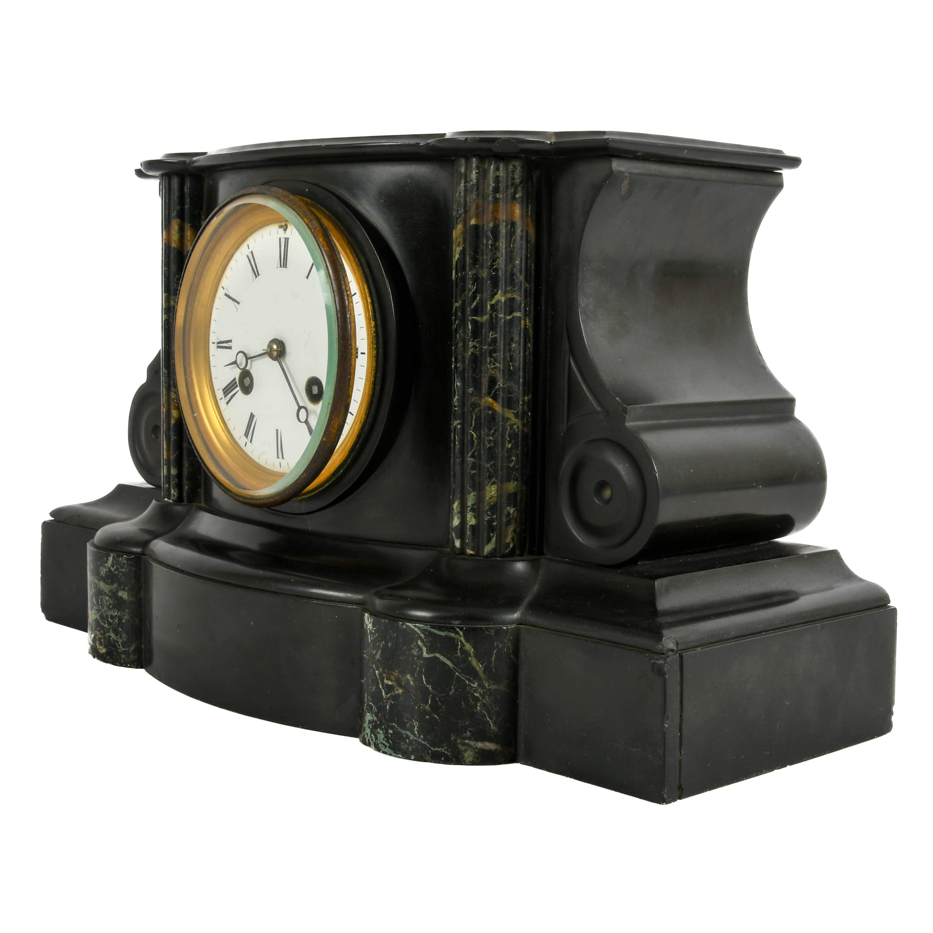 Antique French Slate and Green Marble Mantle Clock-4