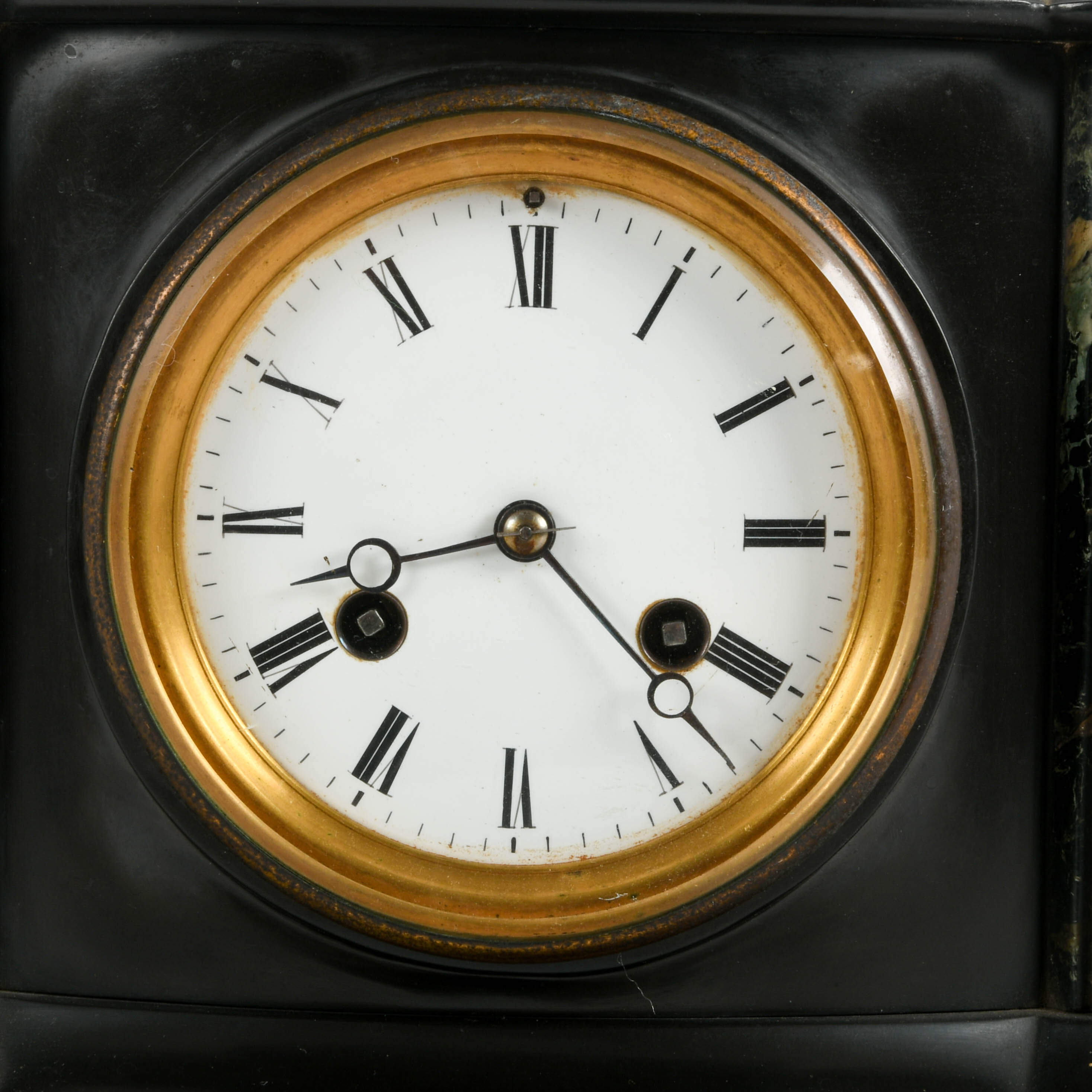 Antique French Slate and Green Marble Mantle Clock-2