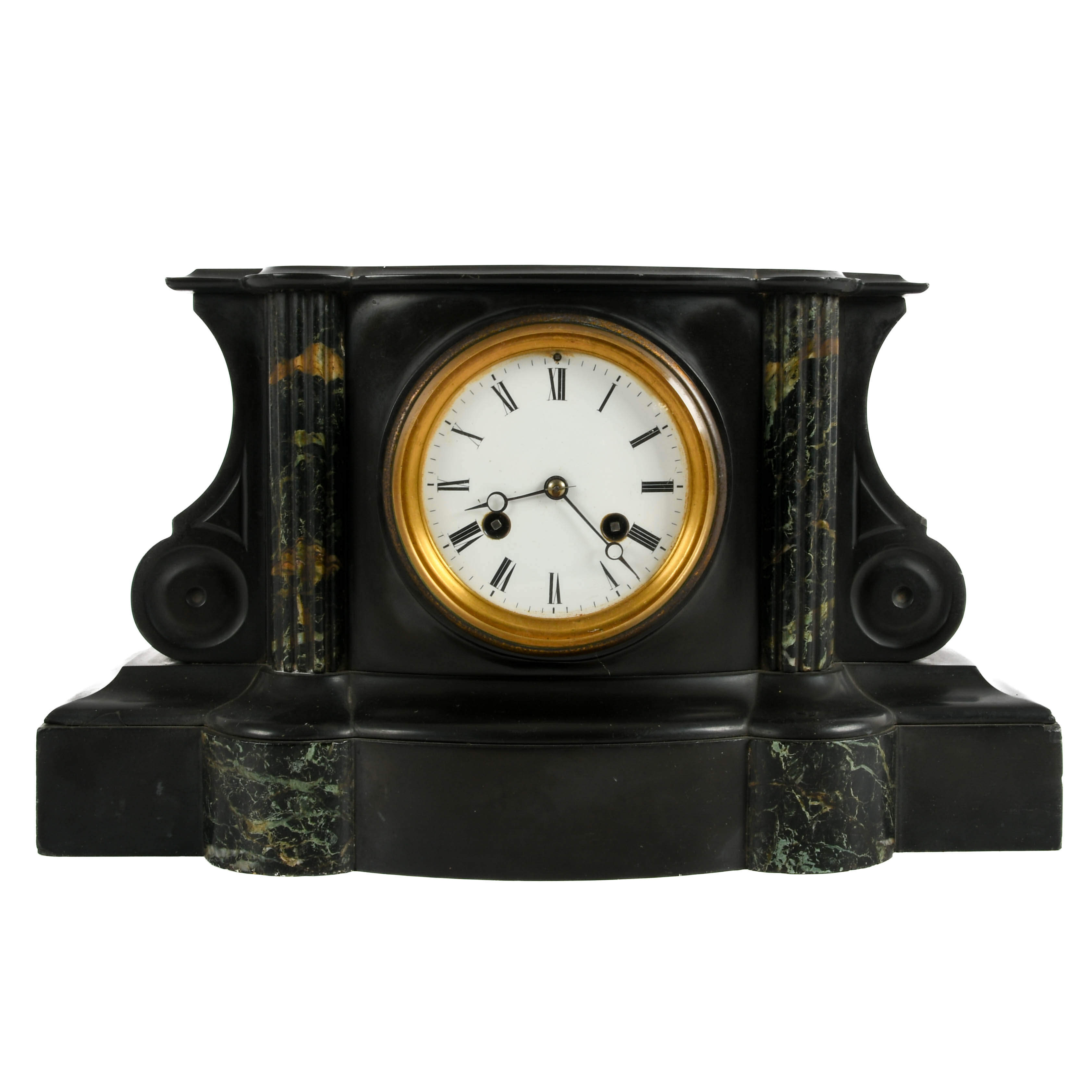 Antique French Slate and Green Marble Mantle Clock-1