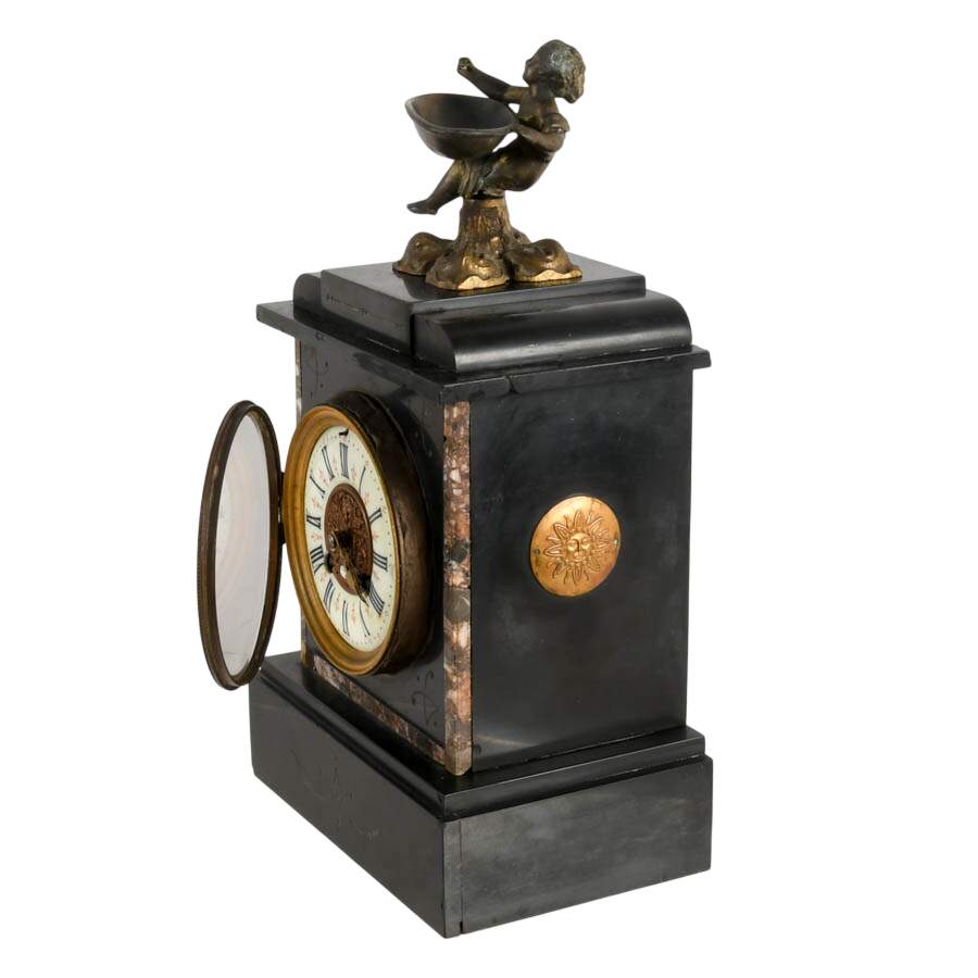 Victorian Japy Frères Black Slate Mantel Clock-6