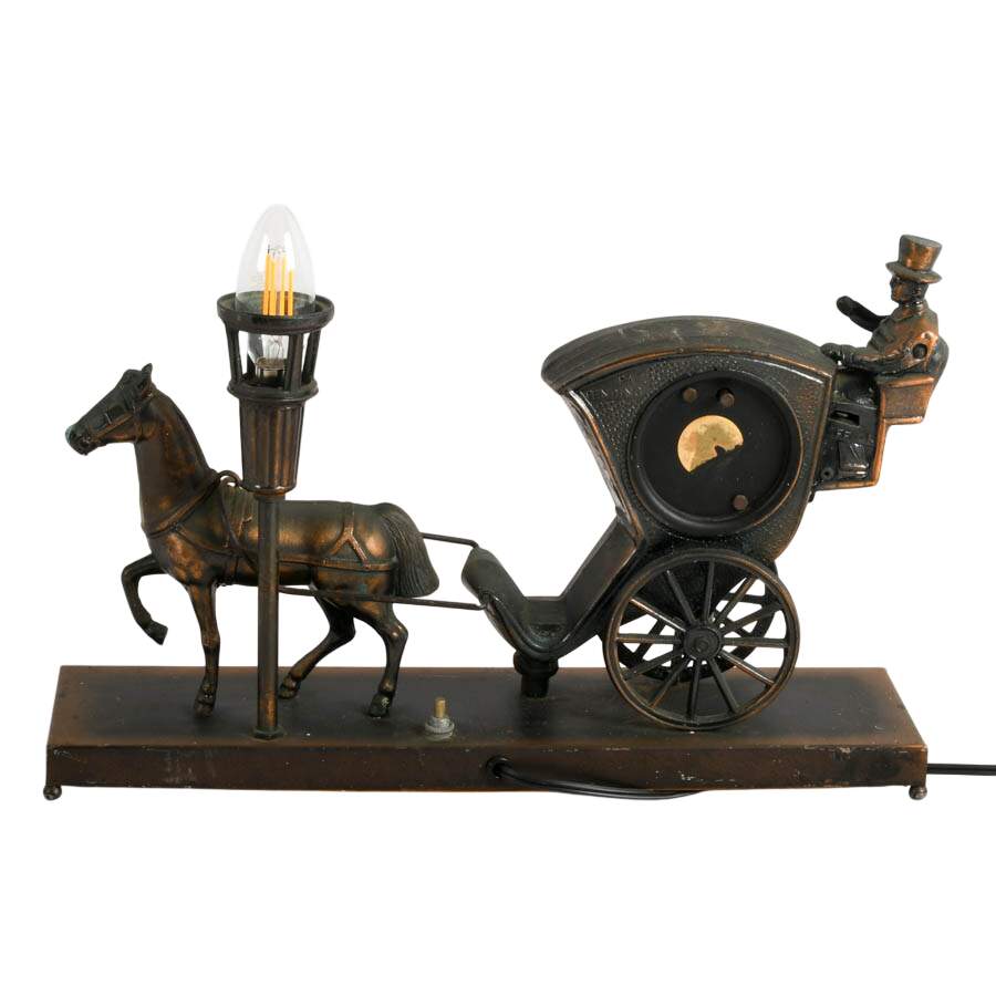 United Metal Goods Horse and Carriage Mantel Clock with Light-7