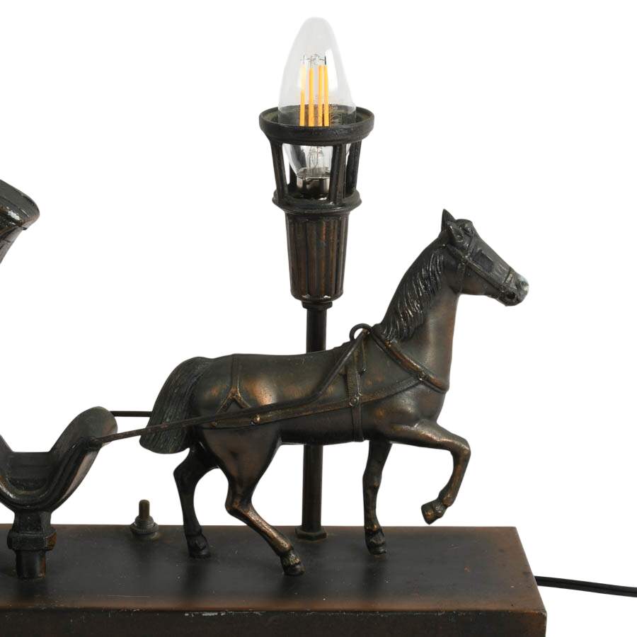 United Metal Goods Horse and Carriage Mantel Clock with Light-4