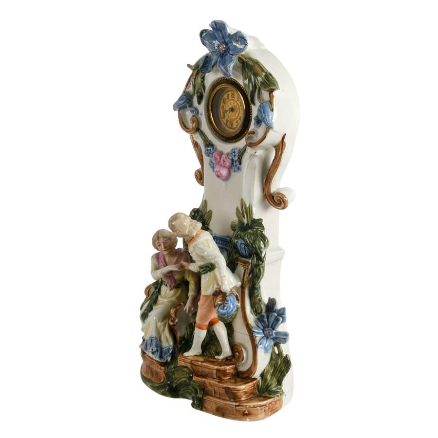 Vintage German Majolica Figural Porcelain Clock-6