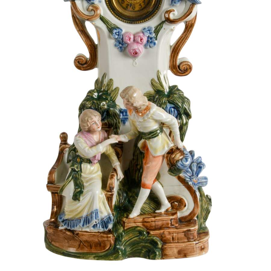 Vintage German Majolica Figural Porcelain Clock-3