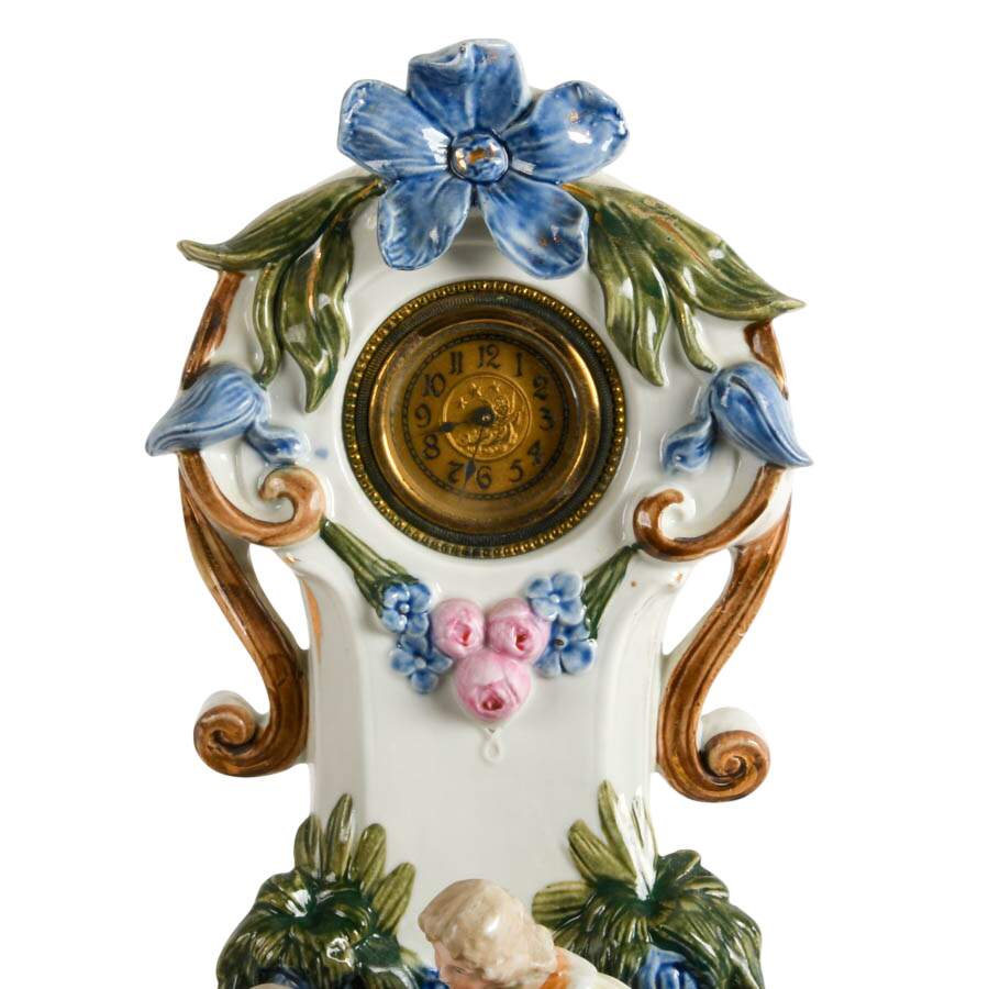 Vintage German Majolica Figural Porcelain Clock-2