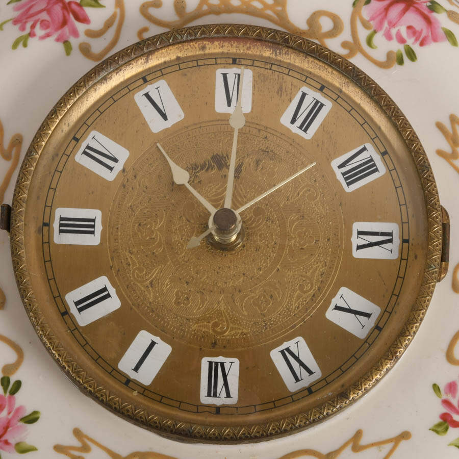 French Hand-Painted Floral "Boulangère" Hanging Wall Clock-4