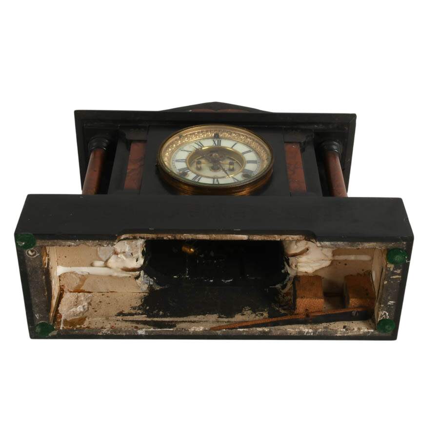 Antique Ansonia Black Onyx and Rouge Marble Mantel Clock-10