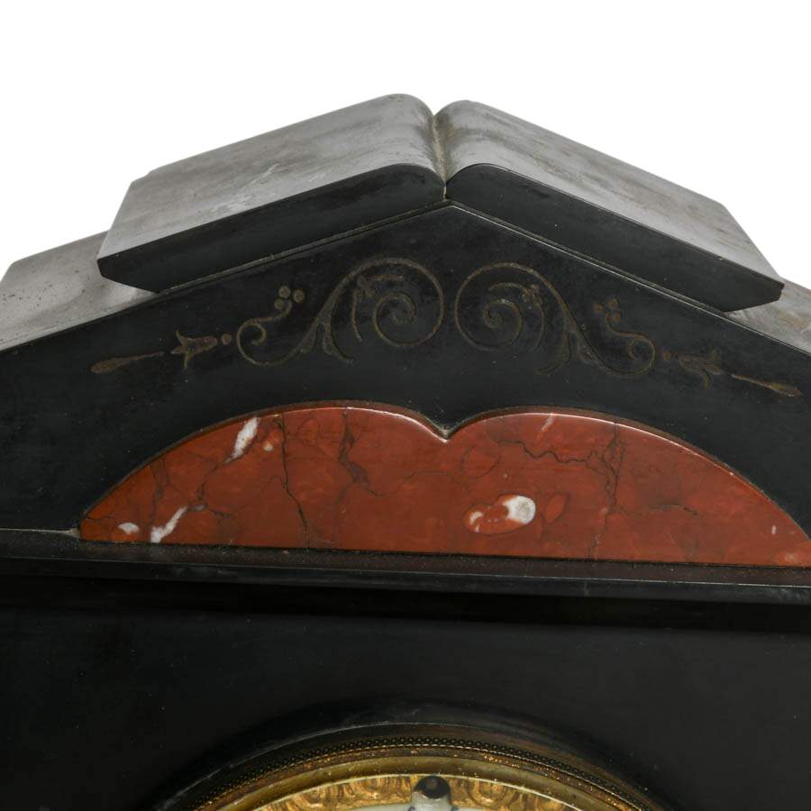 Antique Ansonia Black Onyx and Rouge Marble Mantel Clock-9