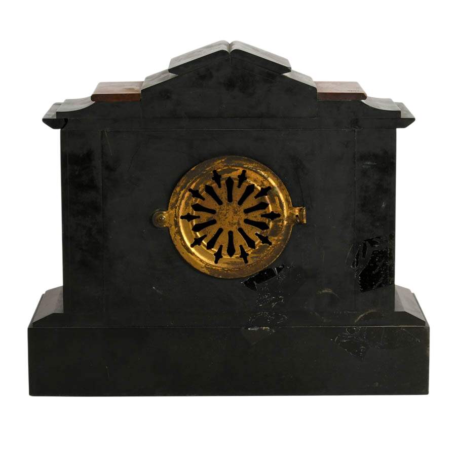 Antique Ansonia Black Onyx and Rouge Marble Mantel Clock-5