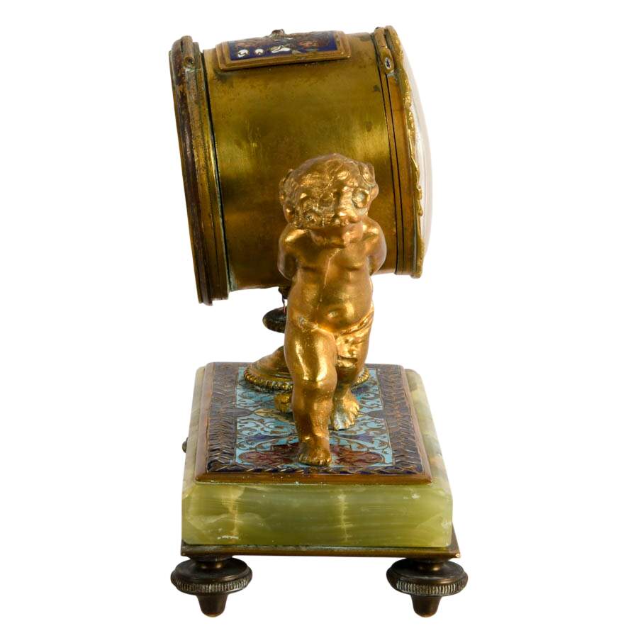 Antique French Champlevé Enamel and Ormolu Gilt Cherub Table Clock-6