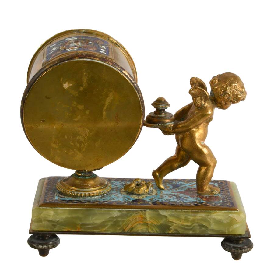 Antique French Champlevé Enamel and Ormolu Gilt Cherub Table Clock-5