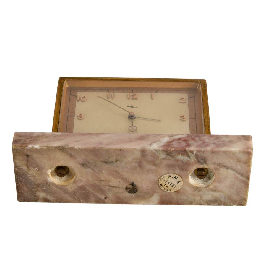 Imhof Swiss Art Deco Desk Clock on Pink Marble Base-7