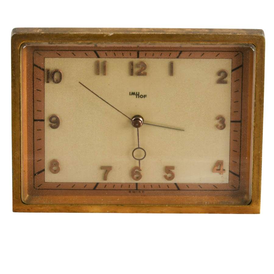 Imhof Swiss Art Deco Desk Clock on Pink Marble Base-2